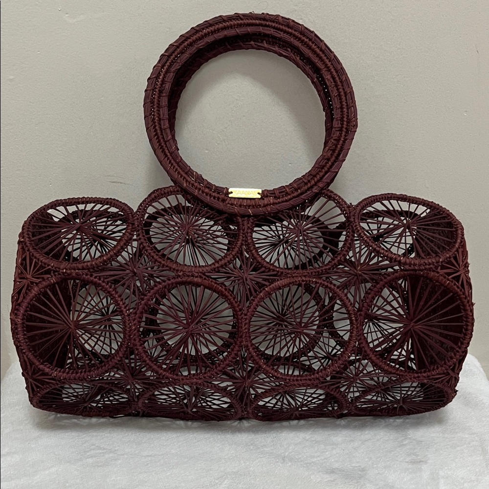 Kaanas Deep Burgundy Circular Woven Tote